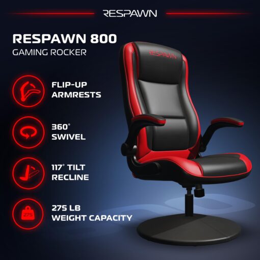 RESPAWN 800 Racing Style Gaming Rocker Chair, Rocking Gaming Chair, in Red RSP 800 BLK RED - Image 5