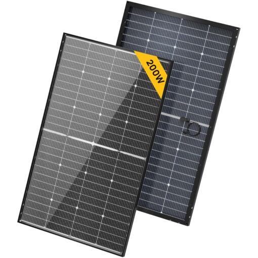 BougeRV 24V N-Type 16BB 200W Bifacial Solar Panel, 24V 200 Watt Solar Panel, for RV Camping Boat Marine Log Cabin Roof, Charing Golf Cart Lithium Battery, Black Frame (1PCS)
