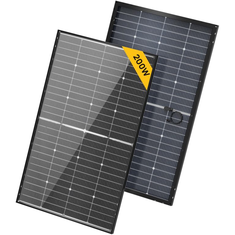 BougeRV 24V N-Type 16BB 200W Bifacial Solar Panel, 24V 200 Watt Solar Panel, for RV Camping Boat Marine Log Cabin Roof, Charing Golf Cart Lithium Battery, Black Frame (1PCS)