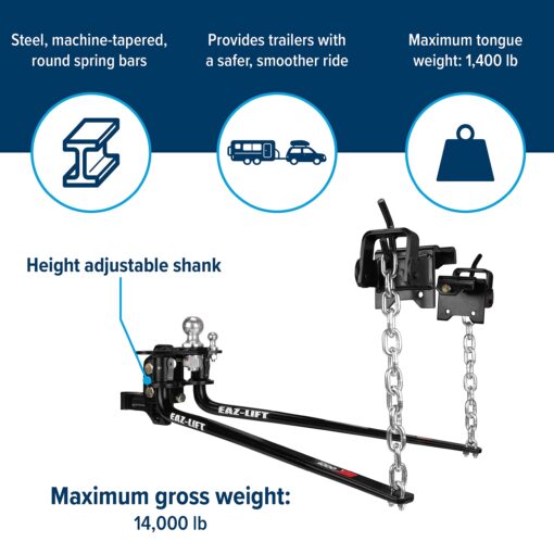 Camco Eaz-Lift Elite 600lb Camper/RV Weight Distribution Hitch - Adjustable Sway Control & Interchangeable Spring Bars - Pre-Installed Hitch Ball & Sway Control Ball - 800lb Max Tongue Weight (48056) - Image 6