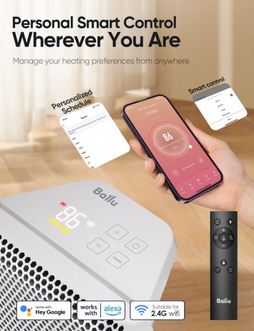 Ballu Mica Infrared Space Heater Indoor Use,1500W Electric Panel Heater with Program Thermostat,Wifi App Control,Portable Stand Wall Mount Room Heater for Large Room Energy Efficient,Work with Alexa - Image 8