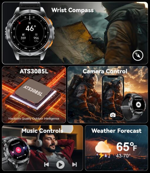 LIGE GPS Military Smart Watch for Men, LED Flashlight/Compass/45 Days Battery/IP68 Waterproof 1.43'' AMOLED Smartwatch, 100+ Sports Modes Fitness Tracker, Rugged Smart Watches for Android iOS - Image 3