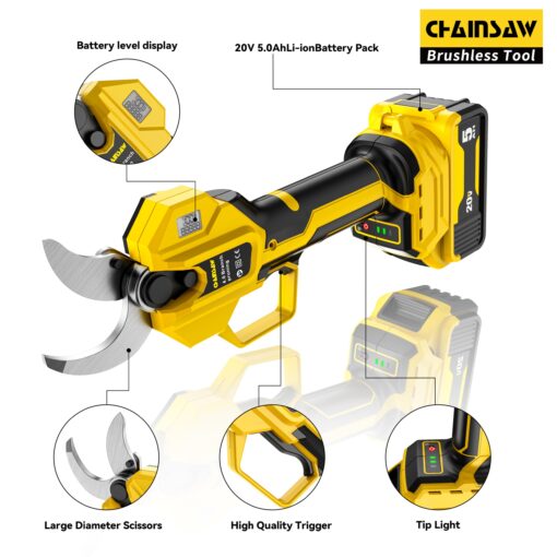 2-IN-1 Electric Pole Pruning Shears Cordless Compatibility with DEWALT 20V MAX Battery, 1.6" Cutting Diameter Pruner, 14.8 FT MAX Extension Pole Saws for Tree Trimming, LCD Display(NO Battery) - Image 4