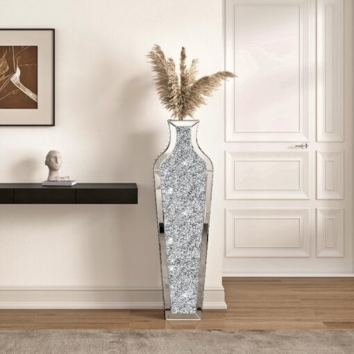 SHYFOY 43" Extra Large Floor Vase Oversized Crushed Diamond Mirrored Vase Silver Big Crystal Vases for Home Decor Living Room Floor - Image 4