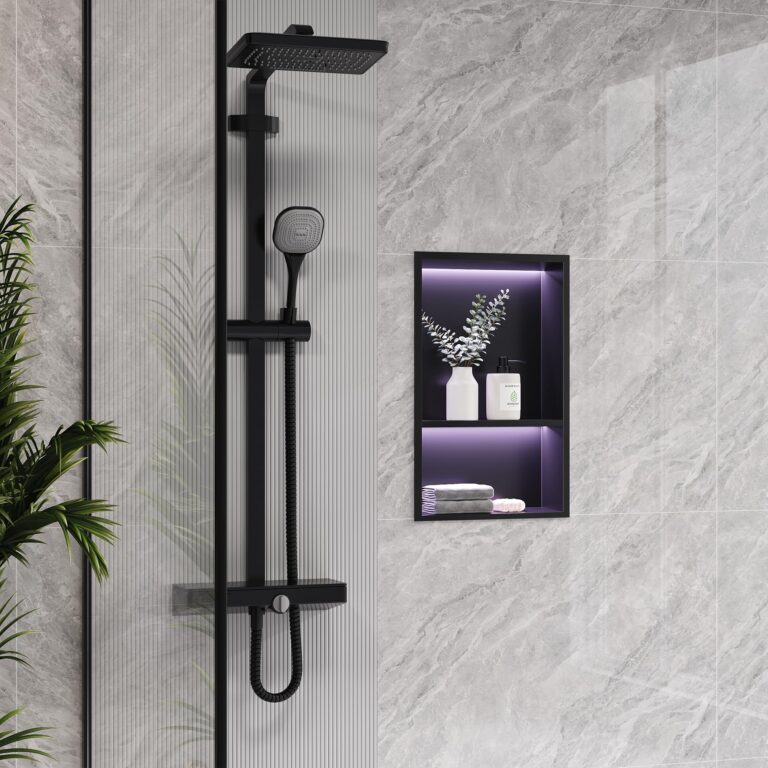 Neohomee 2-Tiers 12x18Inch Wall Niche with RGB LED Light Strips, Matte Black Shower Niche Cabinet, Stainless Steel Bathroom Shelf, NO Tile Needed Recessed Niche Storage Organizer, 80846220 - Image 6