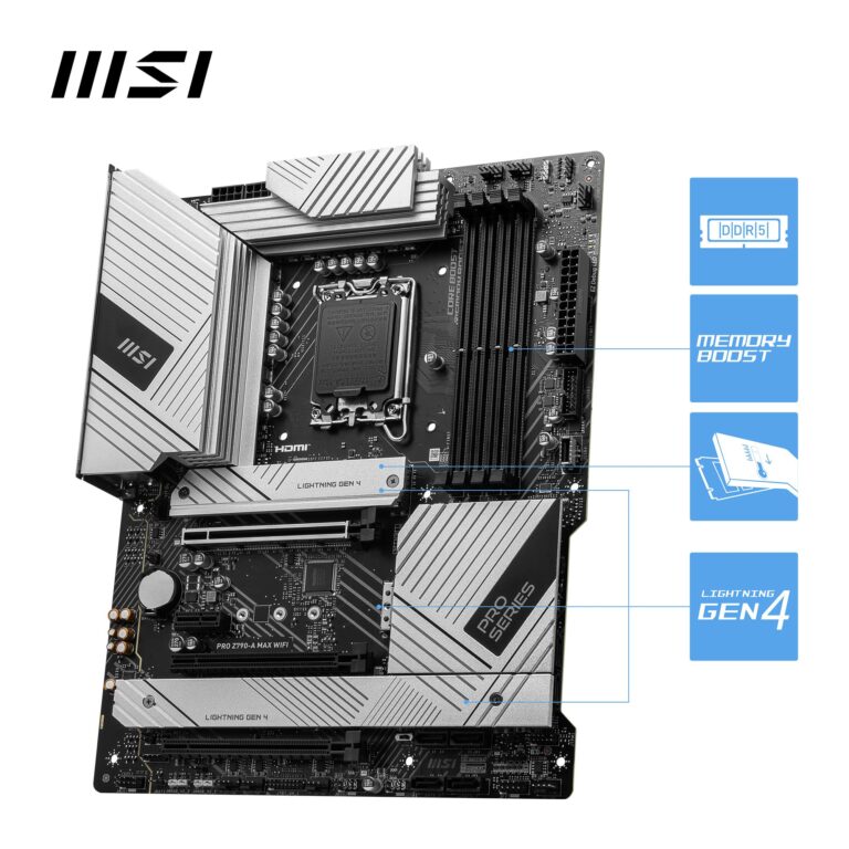 MSI PRO Z790-A MAX WiFi ProSeries Motherboard (Supports 12th/13th/14th Gen Intel Processors, LGA 1700, DDR5, PCIe 5.0, M.2, SATA 6G, 2.5Gbps LAN, USB 3.2 Gen2, Wi-Fi 7, Bluetooth 5.4, ATX) - Image 6