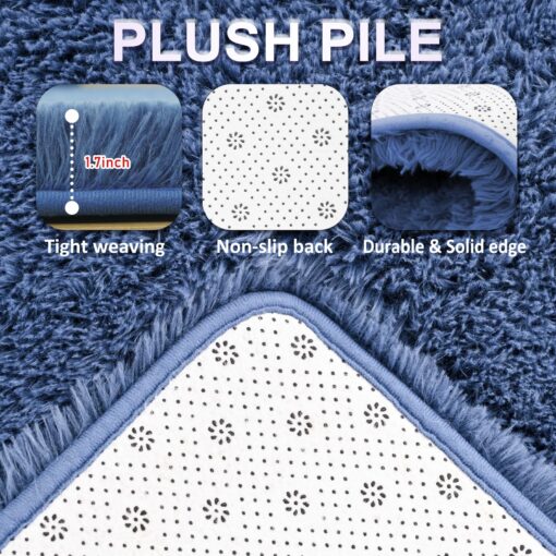 9x12 Fluffy Dark Blue Rugs for Living Room Bedroom, Soft Modern Indoor Fuzzy Shaggy Area Rug, Non-Slip Furry Rug for Teen Girls and Boys,Nursery Kids Room Dorm Home Decor, High Pile Plush Floor Carpet - Image 4
