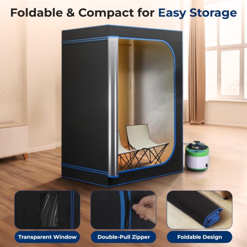 SereneLife Portable Sauna for Home, 2 Person Steam Sauna Tent with 4L Steamer, 2 Folding Sauna Chairs, Remote Control In-Home Spa, 71"x47" - inches (Black) - Image 7