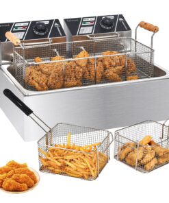Commercial Deep Fryer with Basket for Restaurant or Home Use, 3400W 12.7QT Detachable Large Capacity Stainless Steel Countertop Electric Oil Fryer with Temperature Control