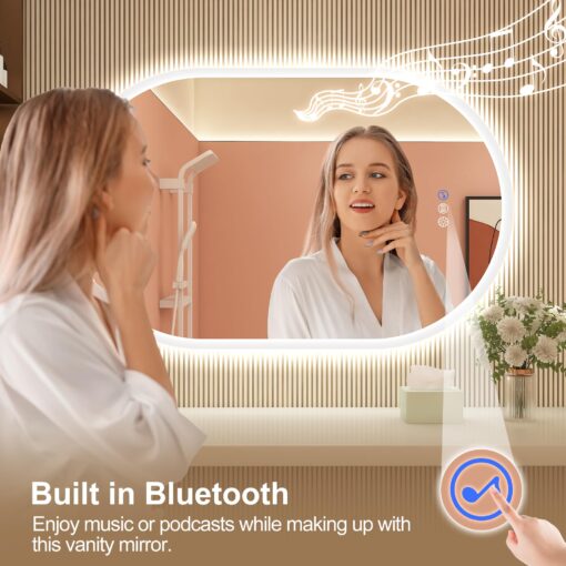STARLEAD 24"x36" LED-Bathroom-Mirror-with-Lights, Wall-Mounted with Bluetooth Speaker, Anti-Fog, 3 Color Temperature, Dimmable Brightness, Waterproof, Tempered Glass, Frontlit & Backlit, Oval - Image 7