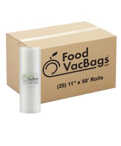 20-11" x 50' FoodVacBags Embossed Vacuum Sealer Rolls for Food Saver Machines, Bulk Case, Commercial Grade Food Safe, BPA Free Multi-Layer Construction