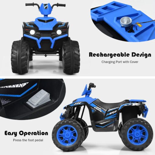 Costzon Kids ATV, 12V Battery Powered Electric Vehicle w/LED Lights, High & Low Speed, Horn, Music, USB, Treaded Tires, Ride on Car 4 Wheeler Quad for Boys & Girls Gift, Ride on ATV (Blue) - Image 8