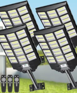 VOOJOY Solar Street Lights Outdoor - 8000W 4PACK Solar Lights Outdoor Dusk to Dawn, IP66 Waterproof Street Lights Solar Powered, Solar Lights for Parking Lots, Garage