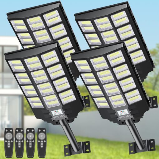 VOOJOY Solar Street Lights Outdoor - 8000W 4PACK Solar Lights Outdoor Dusk to Dawn, IP66 Waterproof Street Lights Solar Powered, Solar Lights for Parking Lots, Garage