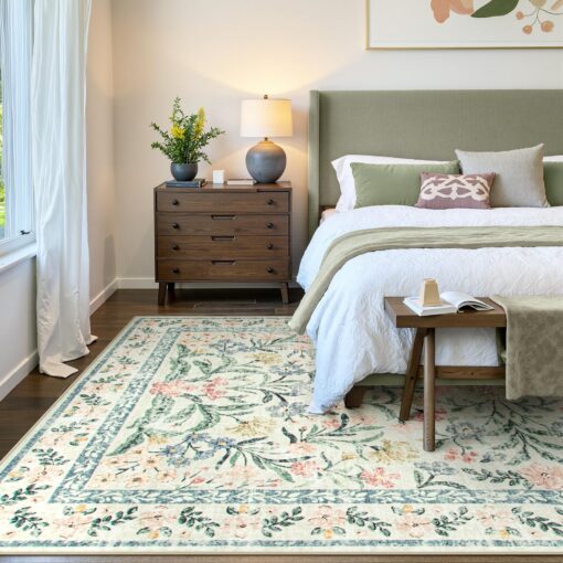 Wonnitar Large Rugs for Living Room, Soft Washable Floral 9x12 Area Rug for Bedroom, Boho Non-Shedding Foldable Carpet for Kids Playroom Apartment Home Decor - Image 8