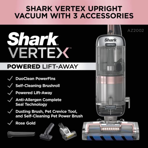 Shark AZ2002 Vertex DuoClean PowerFins Upright Vacuum with Powered Lift-Away Self-Cleaning Brushroll and HEPA Filter, 1 Quart Dust Cup Capacity, Rose Gold (Renewed) - Image 9