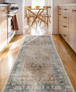 Ruggable Washable 2x10 Runner Rug, Kamran Coral, Premium Vintage Rugs for Hallway, Kitchen, Entryway, Living Room, Bedroom, Office with Gripper Non Slip Pad