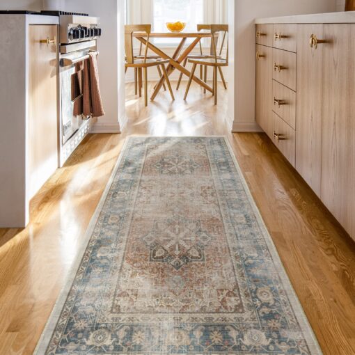 Ruggable Washable 2x10 Runner Rug, Kamran Coral, Premium Vintage Rugs for Hallway, Kitchen, Entryway, Living Room, Bedroom, Office with Gripper Non Slip Pad