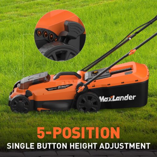 Maxlander Lawn Mowers, 13Inch Electric Lawn Mower Cordless, 20V 2-in-1 Battery Powered Lawn Mower with Brushless Motor, 5-Position Height Adjustment, Battery and Charger Included - Image 7