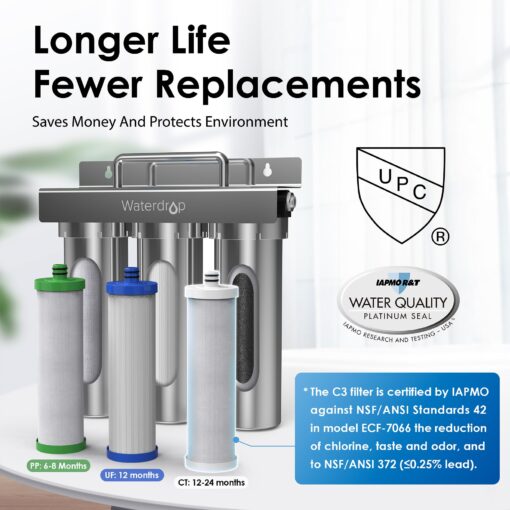 Waterdrop TST-UF 0.01μm Ultra-Filtration Under Sink Water Filter, Stainless Steel Water Filter for Sink, 5X Service Life, 99.99% of Contaminants Larger Than 0.01μm, Direct Connect to Kitchen Faucet - Image 4