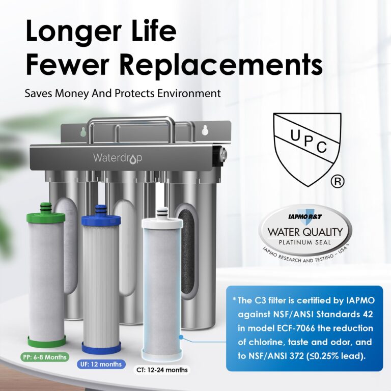 Waterdrop TST-UF 0.01μm Ultra-Filtration Under Sink Water Filter, Stainless Steel Water Filter for Sink, 5X Service Life, 99.99% of Contaminants Larger Than 0.01μm, Direct Connect to Kitchen Faucet - Image 4