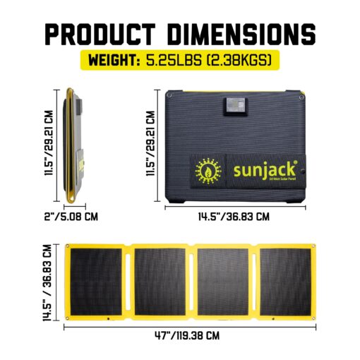 SunJack 60W Folding Portable Solar Panel Charger with Kickstands, IP67 Waterproof ETFE and DC/USB-A QC3.0 / USB-C PD30 for Cell Phone, Laptop, Power Station, Backpacking, Camping, Hiking, Emergency - Image 3