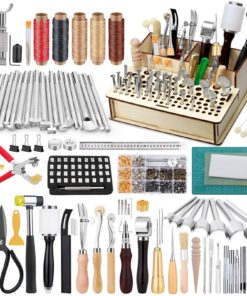 447 Pieces Leather Working Tools and Supplies with Instruction, Leathercraft Tools Kit, Leathercraft Tools Holder, Leather Craft Stamping Tools, Stitching Hole Punch, Leather Working Saddle Making