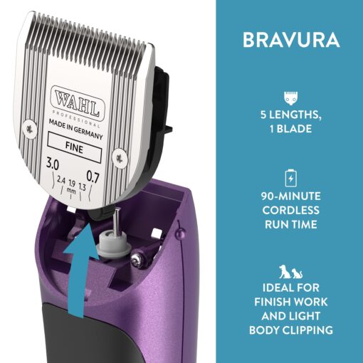 Wahl Professional Animal Bravura Pet, Dog, Cat, and Horse Corded/Cordless Clipper Kit, Purple (#41870-0423) - Image 7