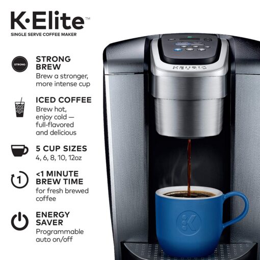 Keurig C K-Elite Maker, Single Serve K-Cup Pod Brewer, With Iced Coffee Capability, Brushed Silver Plus Extra Filter Included, 75oz - Image 9
