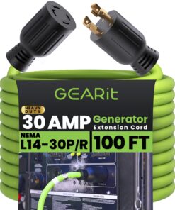GEARit 30-Amp Generator Extension Cord (100 Feet) 4-Prong 120/250-Volt 7500W, NEMA L14-30P/L L14-30R, 10 Gauge SJTW Locking Power Cord for Manual Transfer Switch, Portable Generators, Power Outage