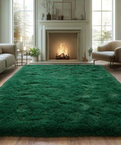 Fluffy Rugs for Living Room, Soft Shaggy for Bedrooms, Deep Green Area Rug, Cozy Fuzzy Carpet for Kids, Perfect Indoor Decor for Boys and Girls 9x12 Feet