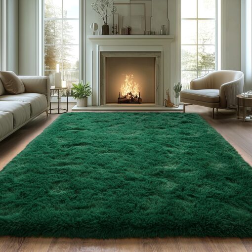 Fluffy Rugs for Living Room, Soft Shaggy for Bedrooms, Deep Green Area Rug, Cozy Fuzzy Carpet for Kids, Perfect Indoor Decor for Boys and Girls 9x12 Feet