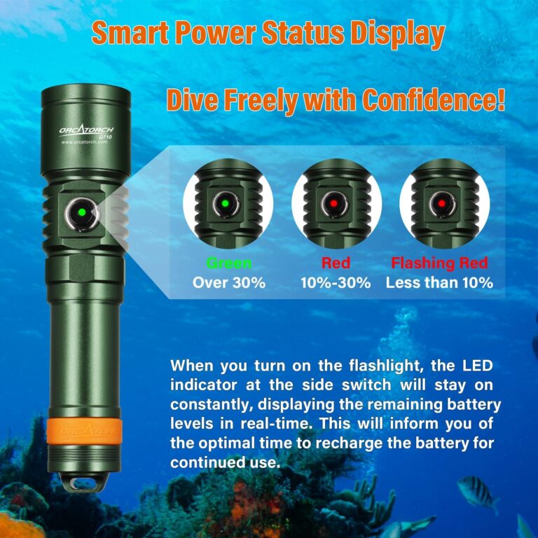 ORCATORCH D710 Scuba Diving Light, 3000 Lumens Super Bright Underwater Flashlight with 6 Degrees Narrow Beam, IP68 Waterproof Night Dive Torch 150 Meters Submersible Light (Green) - Image 5