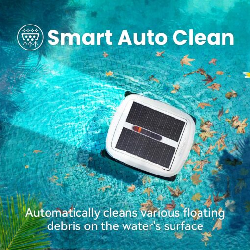 Vidapool Solar Powered Automatic Robotic Pool Skimmer Cleaner,Solar Pool Surface Cleaner Dual Mode with Obstacle Avoidance Daytime ＆ Overnight Continuous Cleaning Ideal for All Swimming Pool-White - Image 8