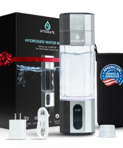 H2ydrate 6500 ppb Hydrogen Water Bottle Generator w/Easy to Carry Bottle Bag, US Plastic Water Bottle Adaptor & Charger - Hydrogenated Water Bottle, Advanced SPE/PEM Technology & 7 led Colors