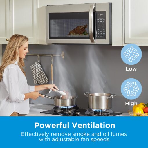 Midea MOR17BSA-SS 1.7 Cu.ft. Over The Range Microwave Oven with Smart Touch Panel, Auto Cooking Menu, 1000 W, 300 CFM Ventilation, in Stainless Steel - Image 6