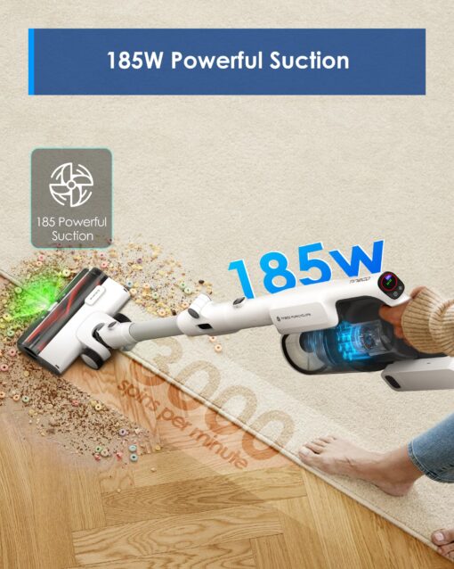 Tineco Pure ONE A50S Cordless Stick Vacuum Cleaner, 185W Suction,1L Larger Dustbin, 3DSense Power Brush, PureCyclone Tech, Up to 70Min Runtime, Easily Tackles Large Debris - Image 9