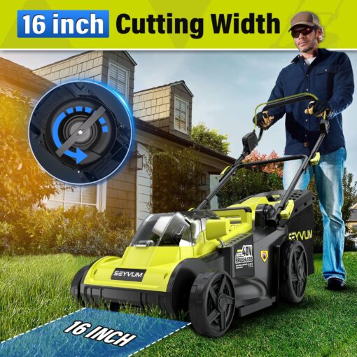 SEYVUM 40V 16-inch Cordless Lawn Mower with 45L Grass Collection Bag, 6 Position Height Adjustment Electric Lawn Mower, 2 x 20V 4.0Ah Battery Powered Push Lawnmower, 2.4A Fast Charger Included - Image 7