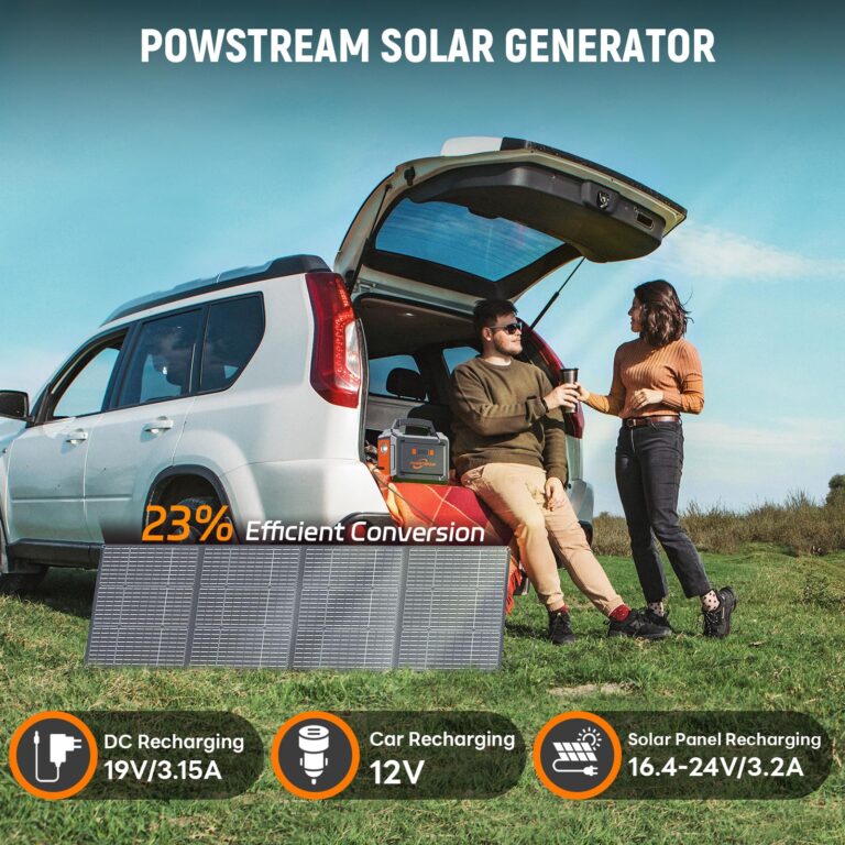 POWSTREAM 300W Solar Powered Generator 296Wh Portable Power Station with Solar Panel Foldable 60W Included, Battery Charger Power Bank with AC Outlet for RV Trip Camping Emergency Home Outage CPAP - Image 6