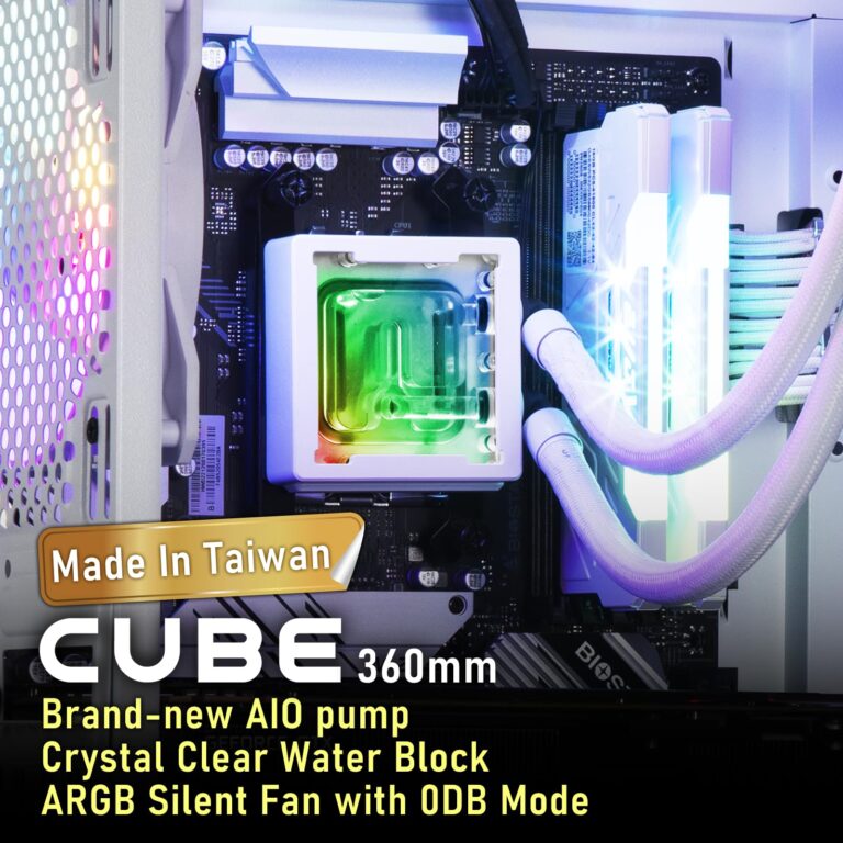 BitFenix Cube AIO ARGB CPU Liquid Cooler 360mm Radiator Black, Intel LGA1700/AMD AM5 Ready, Innovative Pump with Lift of 1.8 M/high Efficiency 5500RPM/ Silent 15DB, Made in Taiwan - Image 9