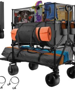 HOPERAN 550L XXL Foldable Double Decker Wagon-Greater Capacity,360° Adjustable Handle Heavy Duty 550LBS Collapsible Cart with 54" Extra Extender,All Terrain Double-Locking Brack Wheels (Black)