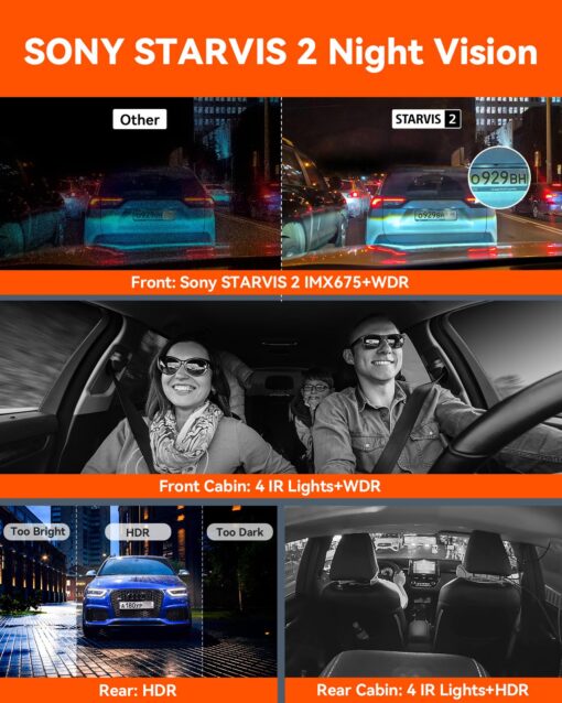 Vantrue N5 4 Channel WiFi 360° All Sides Dash Cam, STARVIS 2, IR Night Vision, 2.7K+1080P*3 Front Rear Inside Dashcam, Voice Control, GPS, 24 Hours Buffered Parking Mode Dash Camera, Support 512GB Max - Image 8