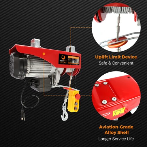 BEAMNOVA Electric Hoist 110-120v Overhead Engine Lift 110-120 Volt with Line 4.92 Ft Remote Control Switch Hook Strap Beam Mounting Bracket Gloves Pulley (2200lbs) - Image 7