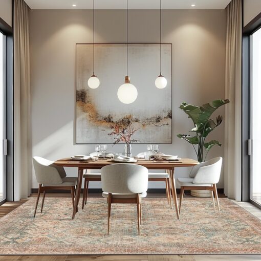 Bavni Area Rug 9X12 Machine Washable Vintage Distressed Print Ultra-Thin Chenille Hallway Bedroom Kitchen Entrance Accent Rug, Low Pile Lightweight Non Slip with Gripper, Clay - Image 6
