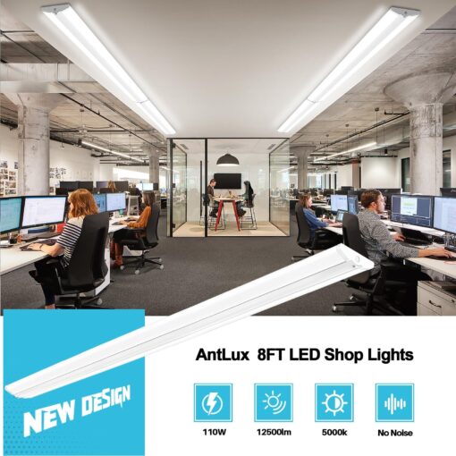 AntLux 110W 8FT LED Shop Lights Ultra Slim LED Wraparound, 12600LM, 5000K, 8 Foot Strip Light, Flush Mount Garage Office Warehouse Ceiling Lighting Fixture, 8 Foot Fluorescent Tube Replacement, 4 Pack - Image 2