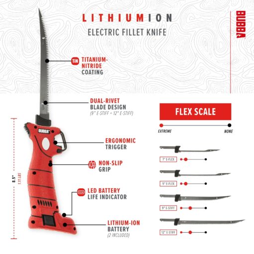 BUBBA Li-Ion Cordless Electric Fillet Knife with Non-Slip Grip Handle, 4 Ti-Nitride S.S. Coated Non-Stick Reciprocating Blades, Charger and Case for Fishing - Image 7