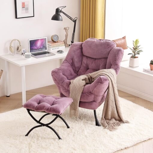 Tiita Lazy Chair with Ottoman, Modern Plush Accent Lounge Chair, Leisure Sofa Armchair with Ottoman, Reading Chair with Footrest for Bedroom, Living Room, Dorm Rooms, Garden and Courtyard - Image 2