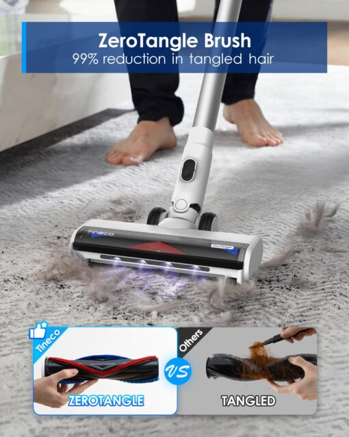 Tineco Pure ONE Station Cordless Vacuum Cleaner with 3L Auto Dust Base, Smart Stick Vacuum Cleaner Powerful Suction & Lightweight, ZeroTangle Brush for Hard Floor, Carpet & Pet Hair, White - Image 6