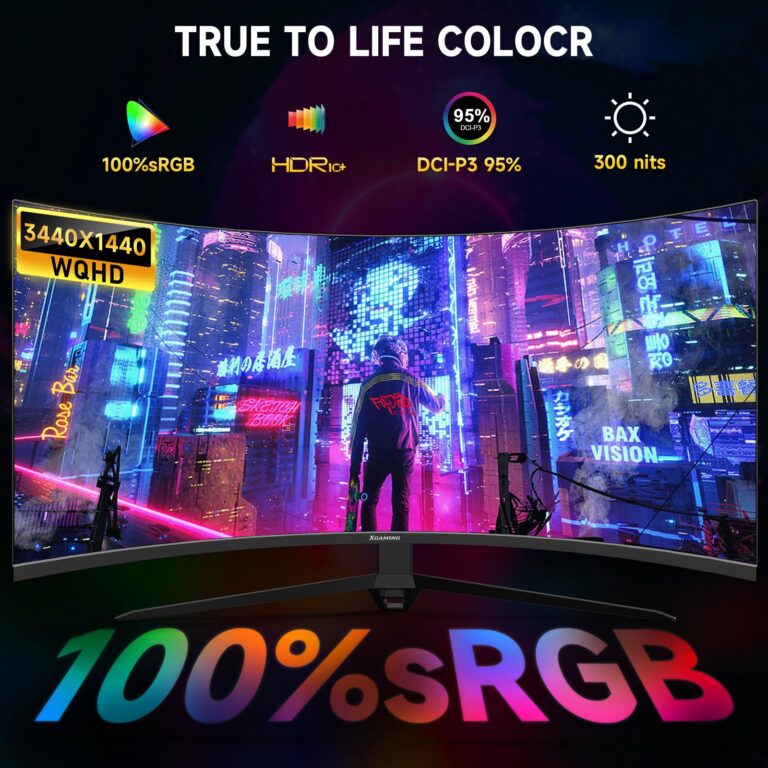 memzuoix 34 Inch Curved Gaming Monitor - Ultra Wide QHD 1440p 165Hz, 100% sRGB, 1ms Response, FreeSync, HDMI/DP, Built - in Speakers, 1500R WQHD 3440x1440 with Back RGB Lights (Black)​ - Image 9