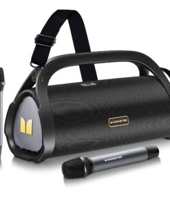 Monster Adventurer Max Bluetooth Speaker with Two Wireless Microphones, IPX7 Waterproof Outdoor Speaker with 100W Powerful Stereo Sound, Portable for Home, Party, Camping, Gold